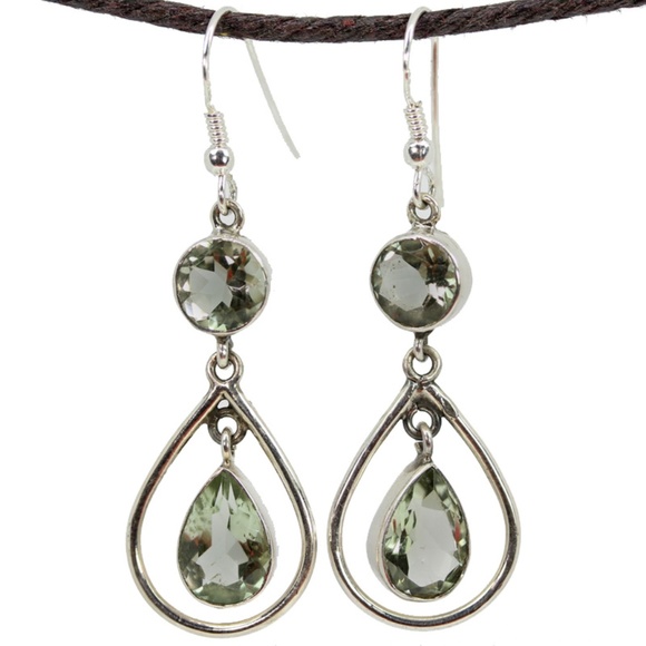 Round and Pear Shaped Prasiolite Danglers - Picture 1 of 2
